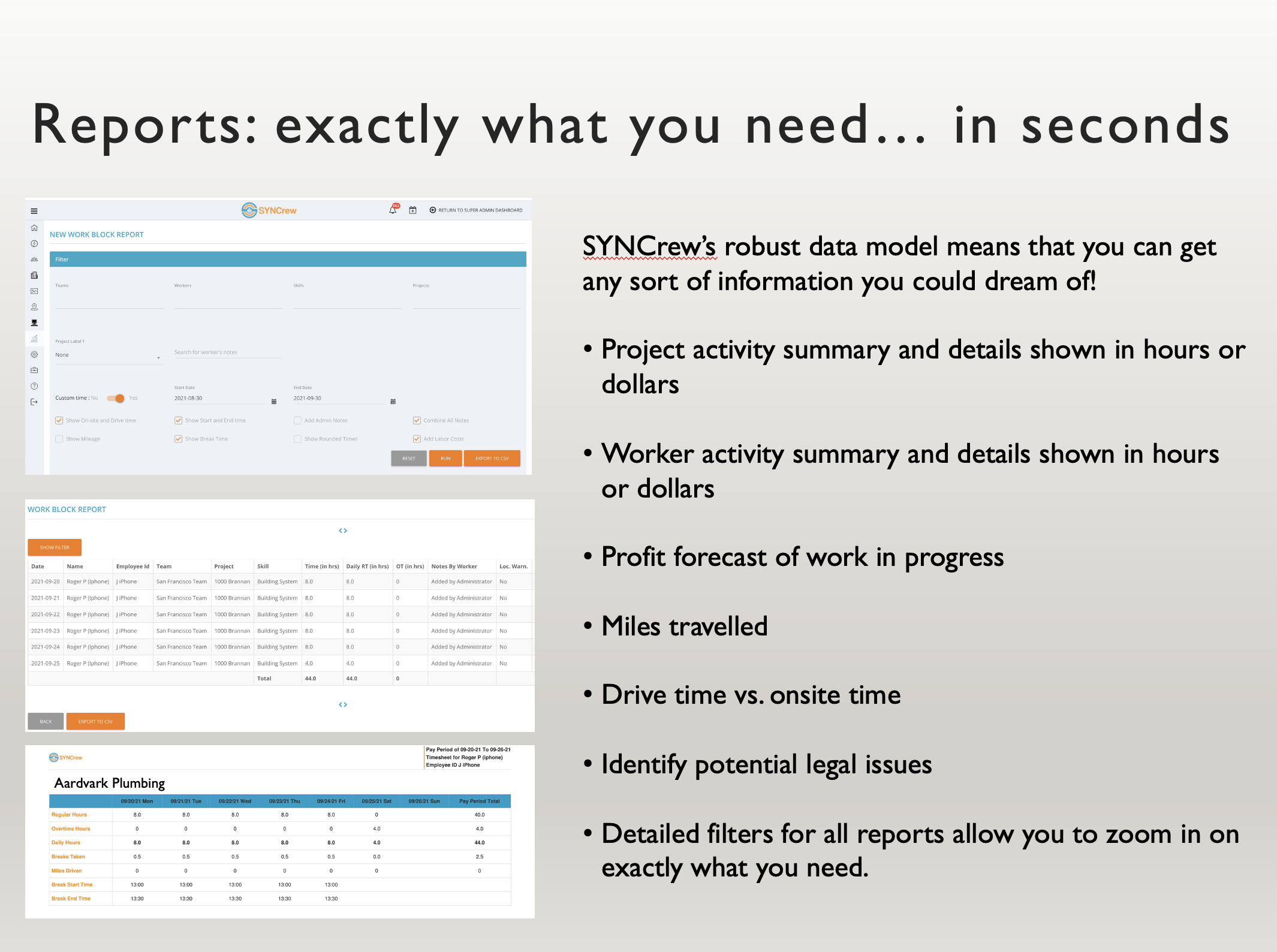 SYNCrew Software - SYNCrew offers many kinds of reports. In just a second, your workers easily create all the information needed to run any labor-related report you can imagine