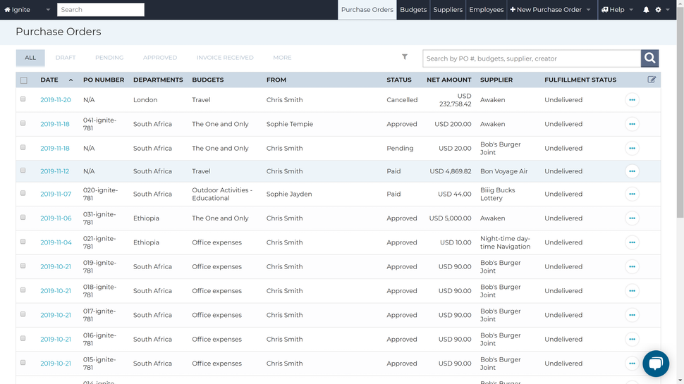 Easily view PO statuses from the "purchase order" tab.