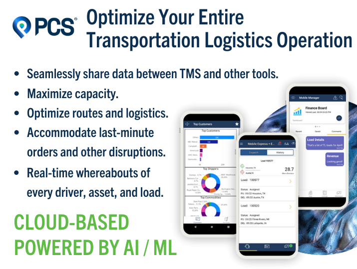 The powerful, user-friendly PCS transportation management software combines up to the minute visibility and in-app communication and documentation features with cloud-based fleet management, dispatch, and accounting services to reduce downtime.