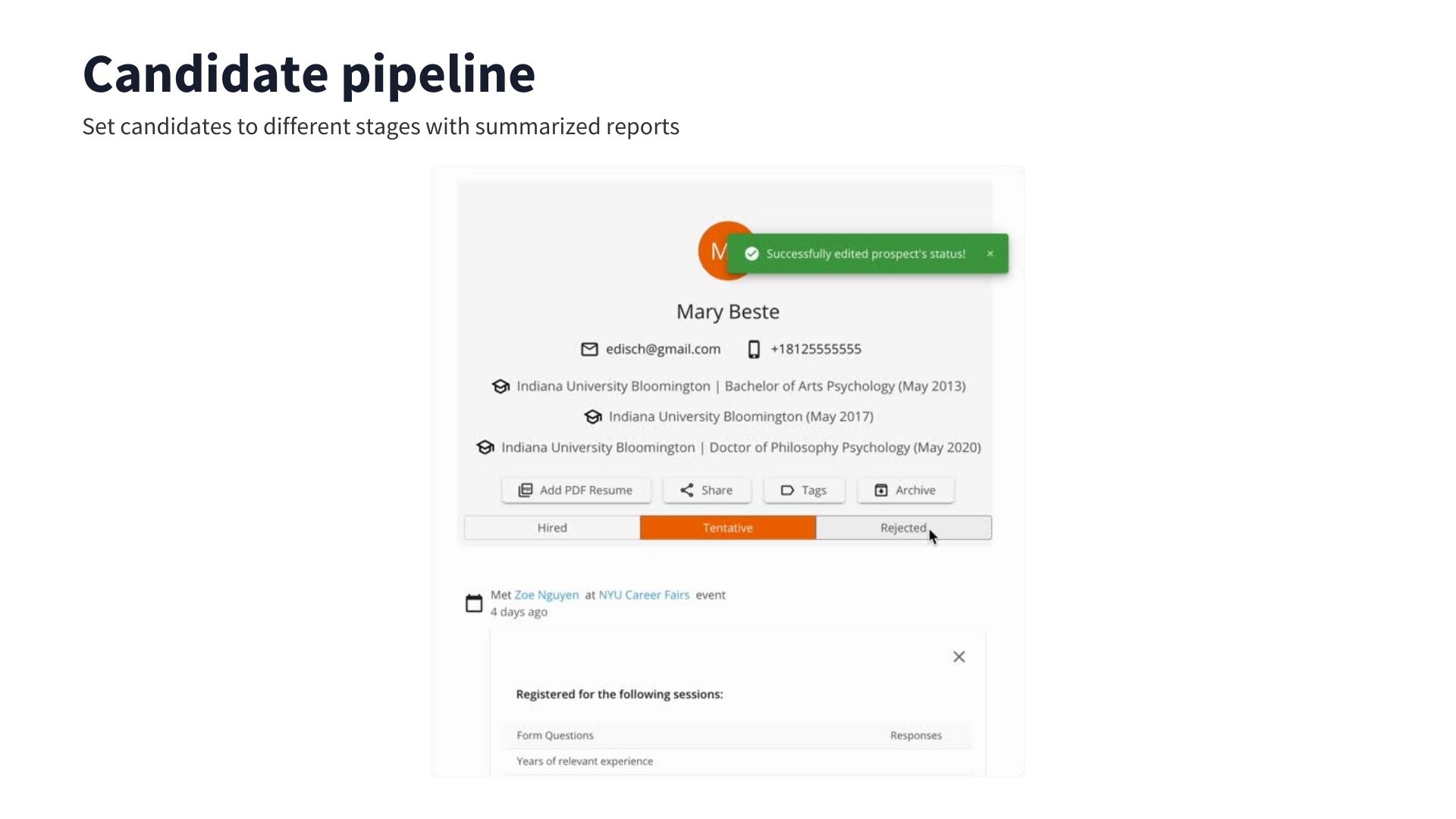 Rakuna screenshot: Rakuna candidate pipeline