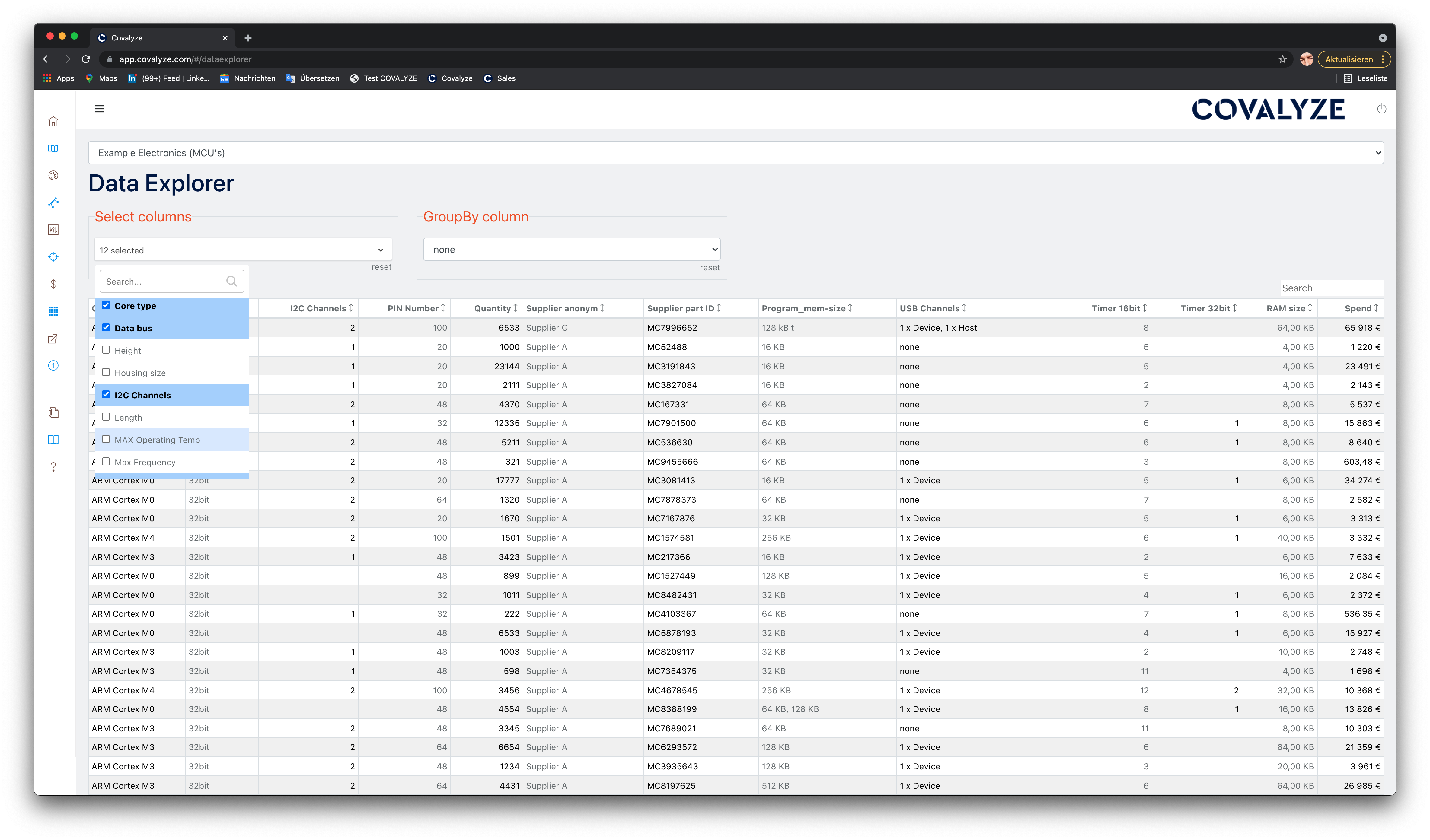 COVALYZE screenshot: All technical and commercial data in ONE place