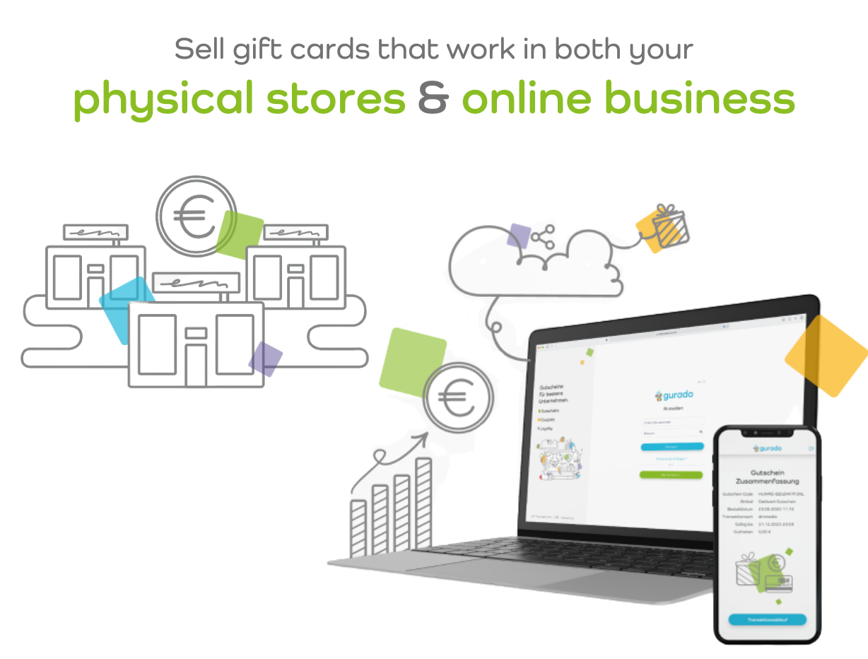 gurado screenshot: Boost gift card sales with gurado gift card software - simple to use, powerful voucher, coupon and loyalty system with rechargeable customer cards.