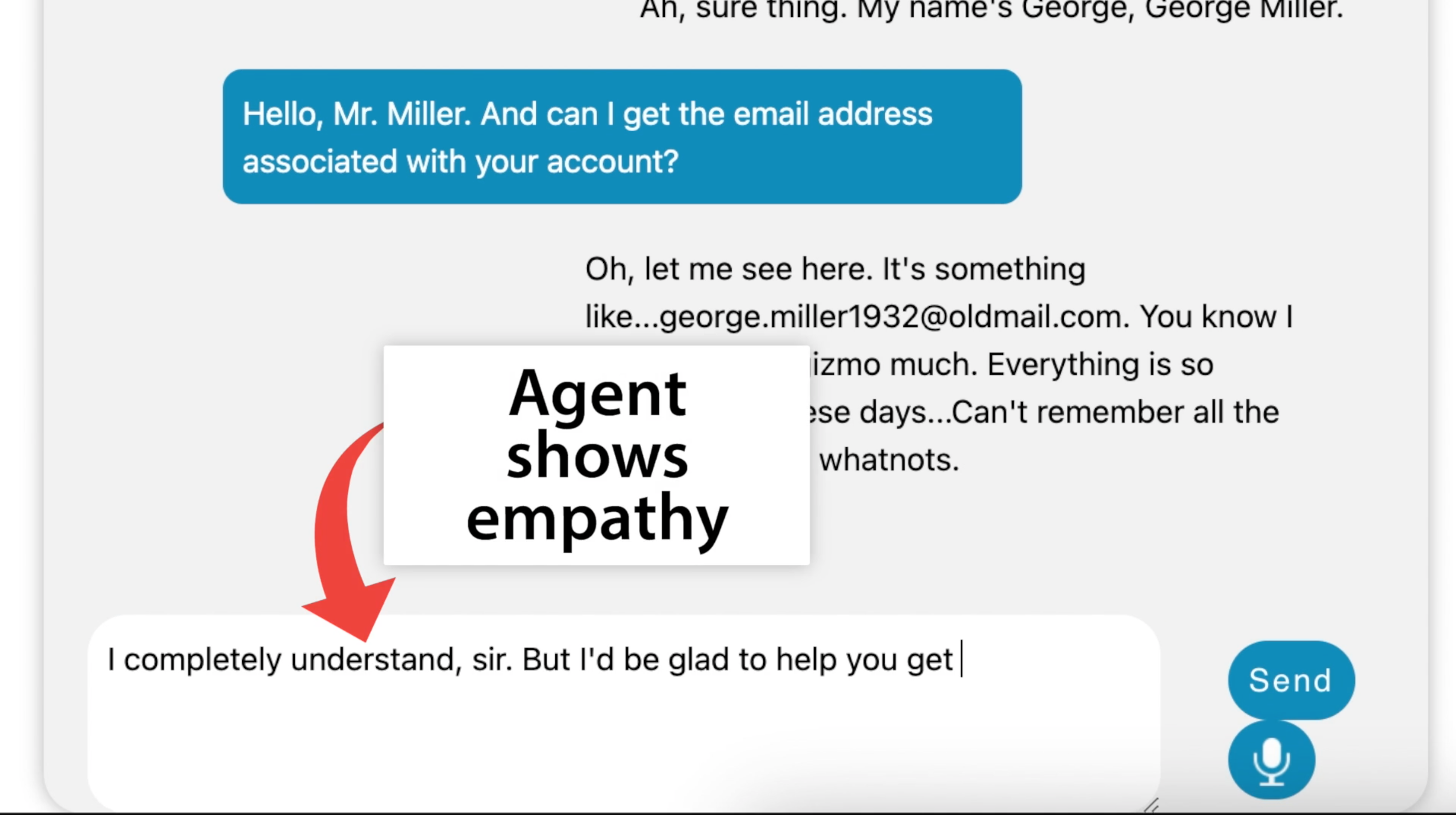 The agent must show empathy.