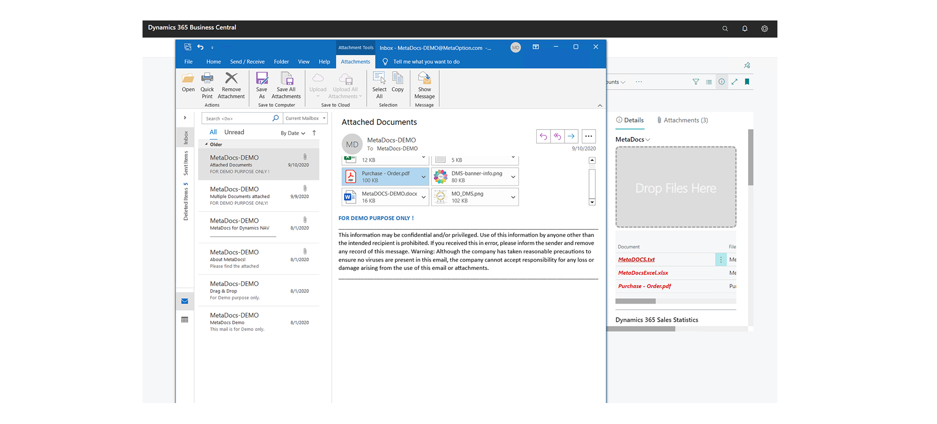 MetaDocs screenshot: MetaDocs Document Management Solution provides Drag and Drop from Outlook functionality.