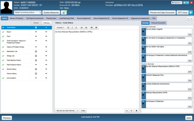 Physicians can enter information into patient health records using macros and shortcuts of common company and system norms