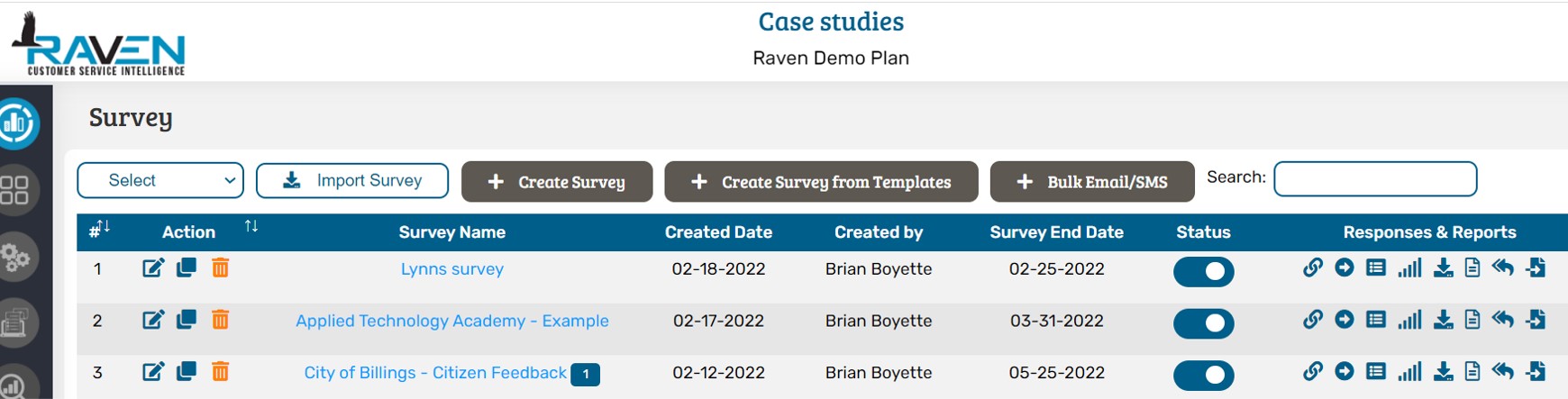 RavenCSI screenshot: Create and publish surveys in less than 60 seconds, ease of use and custom branding