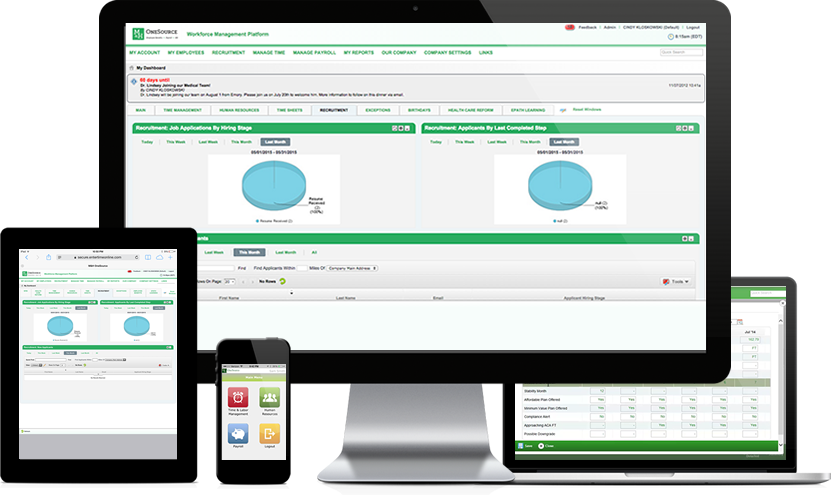 With OneSource, employers can manage hiring, onboarding, time tracking, employee benefits, payroll and more, from one central platform