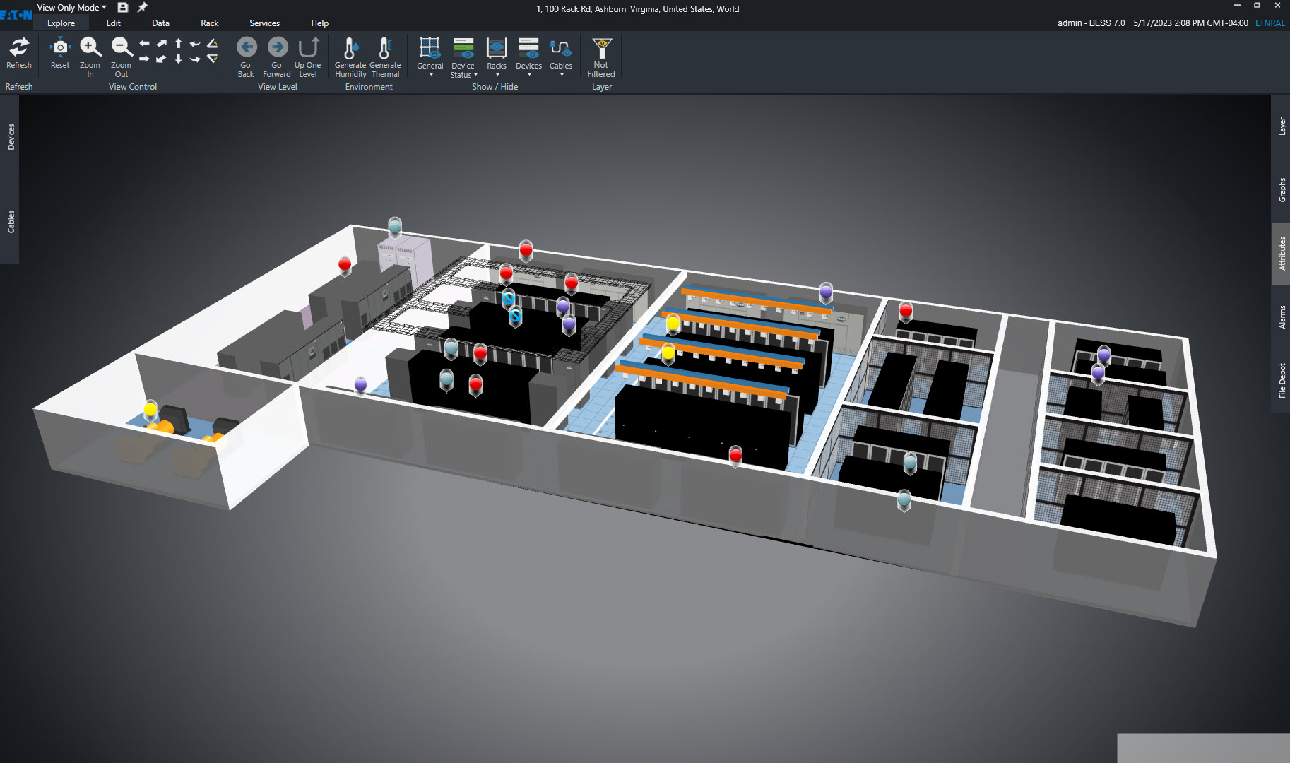 3D visualization tool provides rack-level insights.