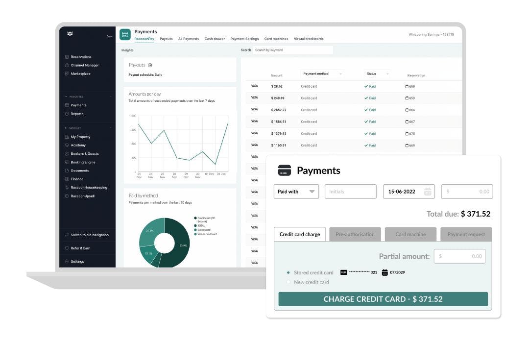 RoomRaccoon Software - Make it easy, fast, and secure for your guests to pay at any point in the customer journey; be it online or at the front desk. RaccoonPay is a fully integrated payment gateway that uses automation to instantly process transactions at the click of a button