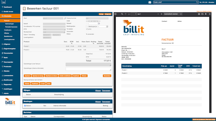 Billit screenshot: Billit invoicing