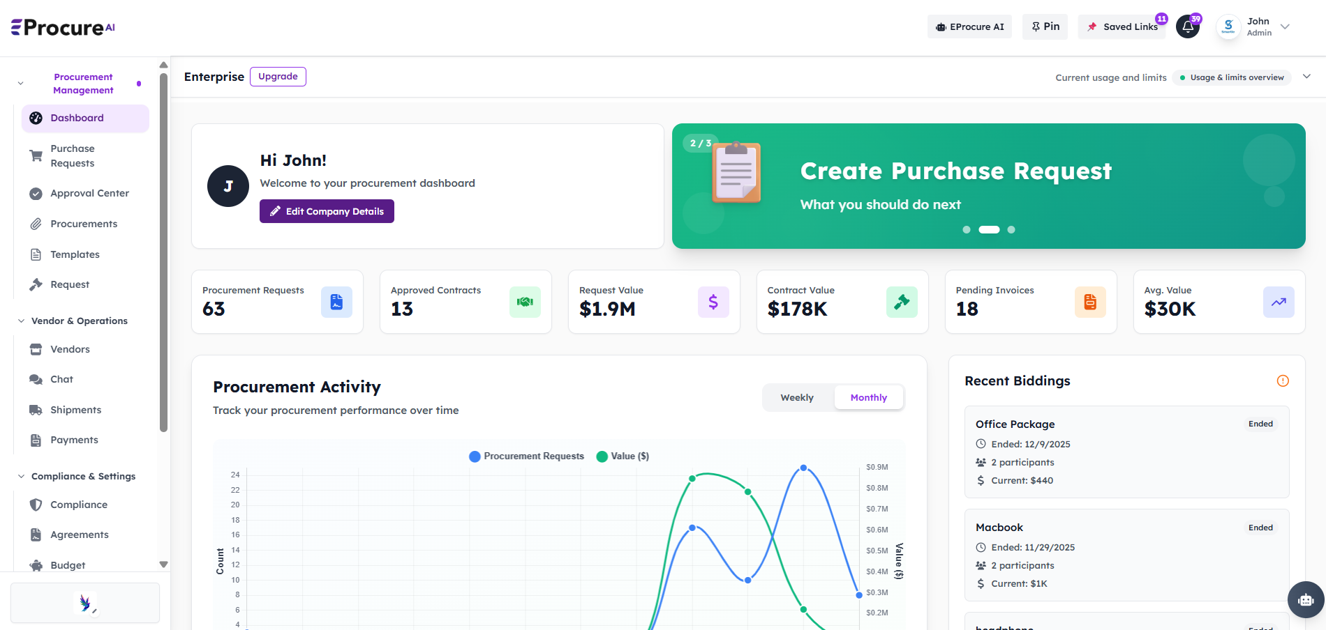 EProcure AI screenshot: EProcure AI
centralized command center for real-time actionable insights