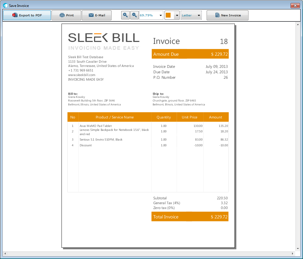 templates for sleek bill
