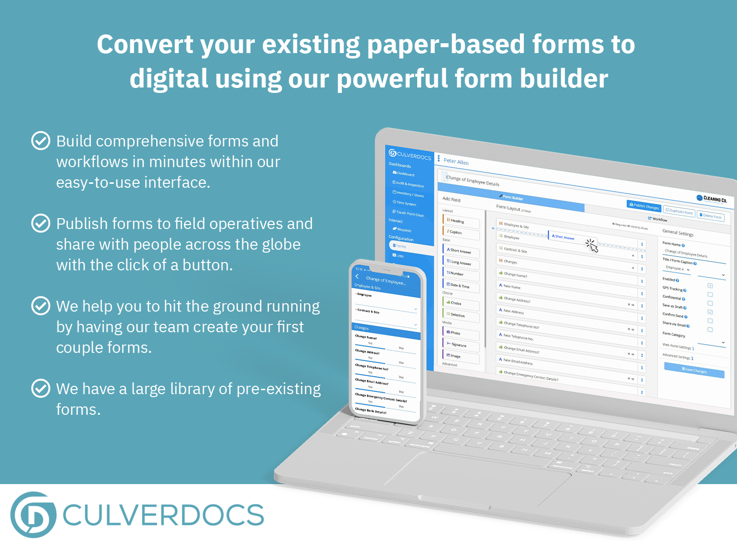 Culverdocs screenshot: Convert your existing paper-based forms to digital using our powerful form builder