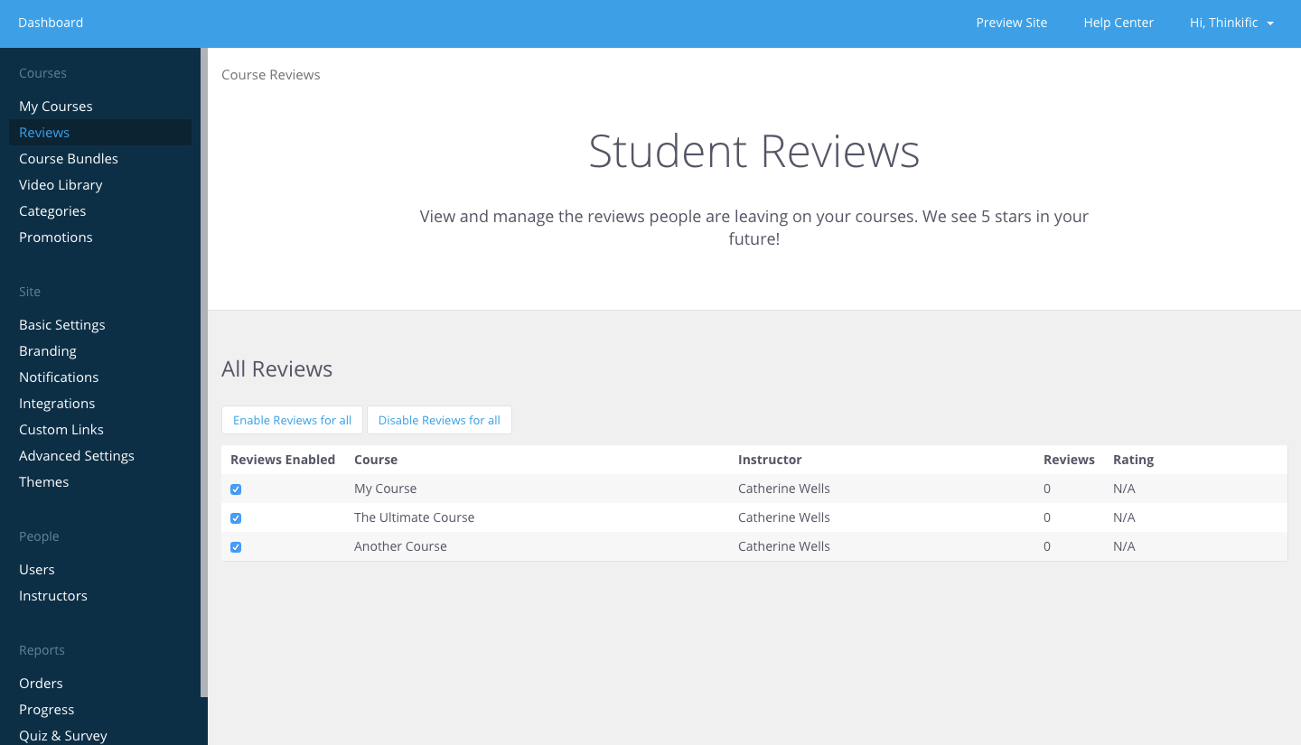 Thinkific Software - Students are able to review courses on Thinkific