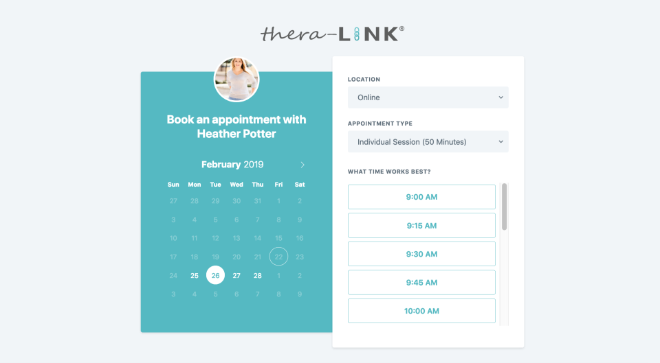thera-LINK client scheduler screenshot
