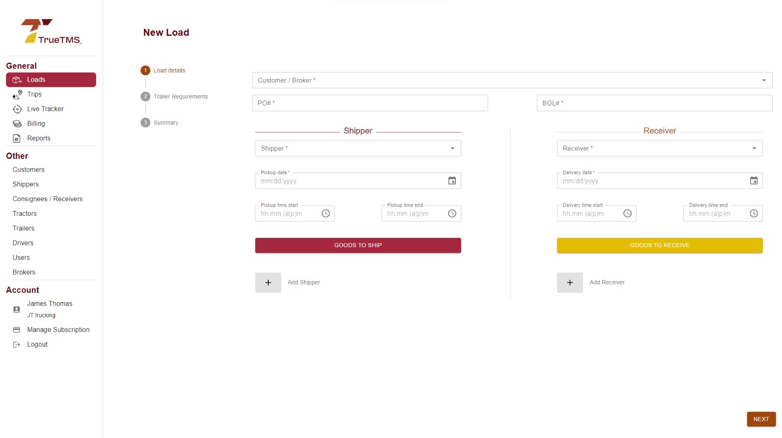 TrueTMS screenshot: Load Management