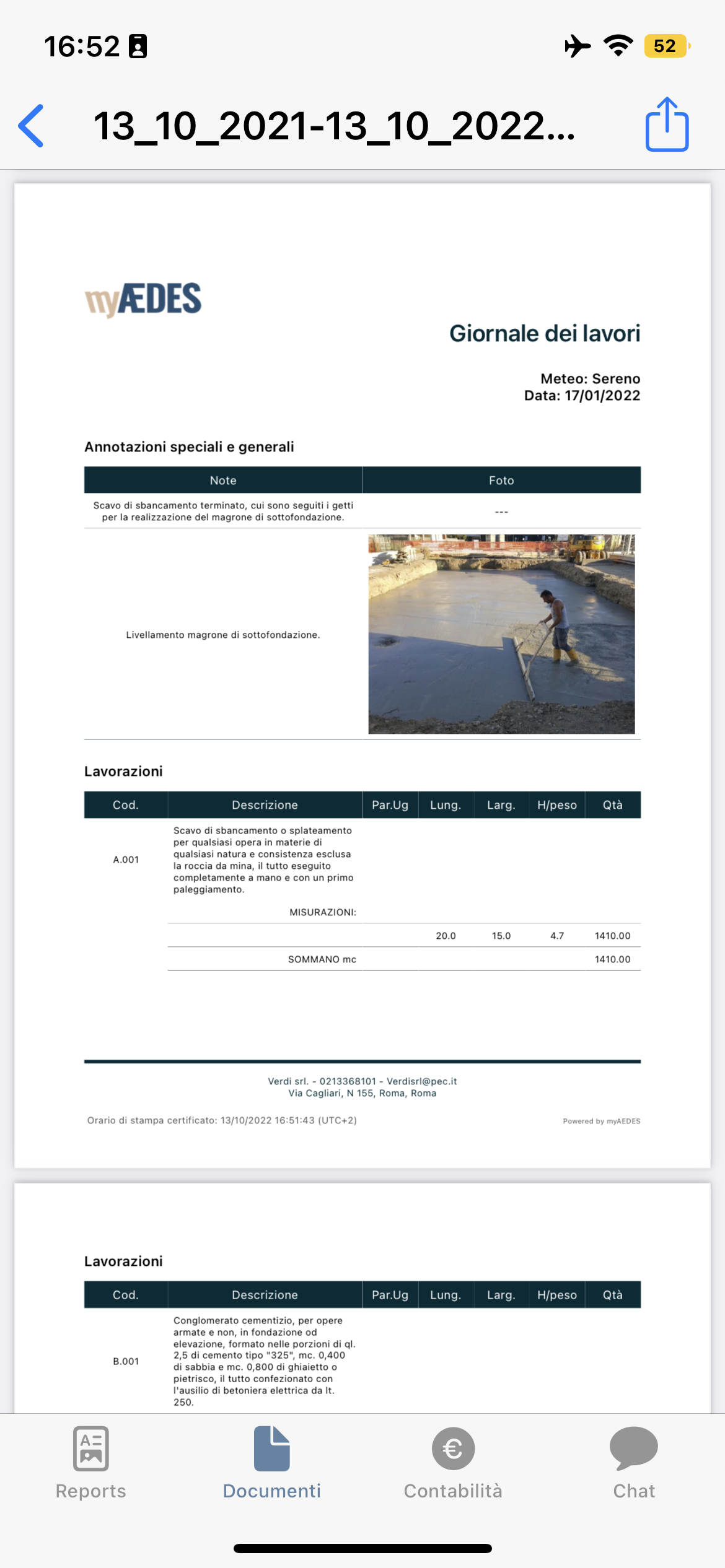 MyAEDES screenshot: MyAEDES work journal