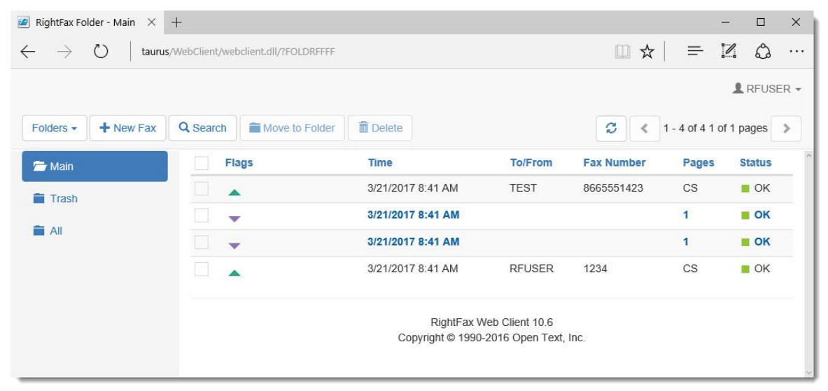 OpenText Fax screenshot: OpenText RightFax fax tracking