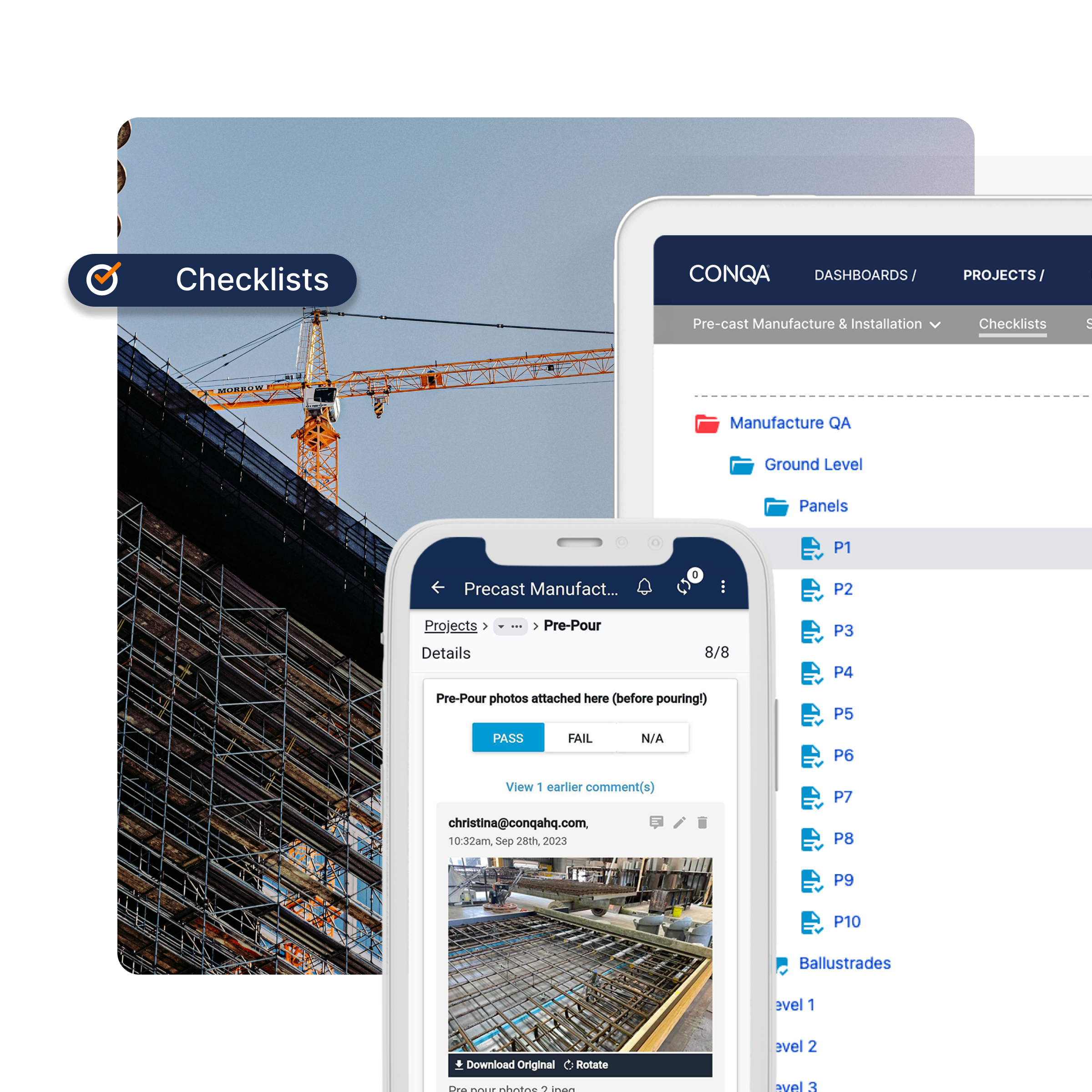 CONQA screenshot: CONQA's digital Checklists and trade-specific Checklist Templates designed to enhance and streamline your existing industry processes. 