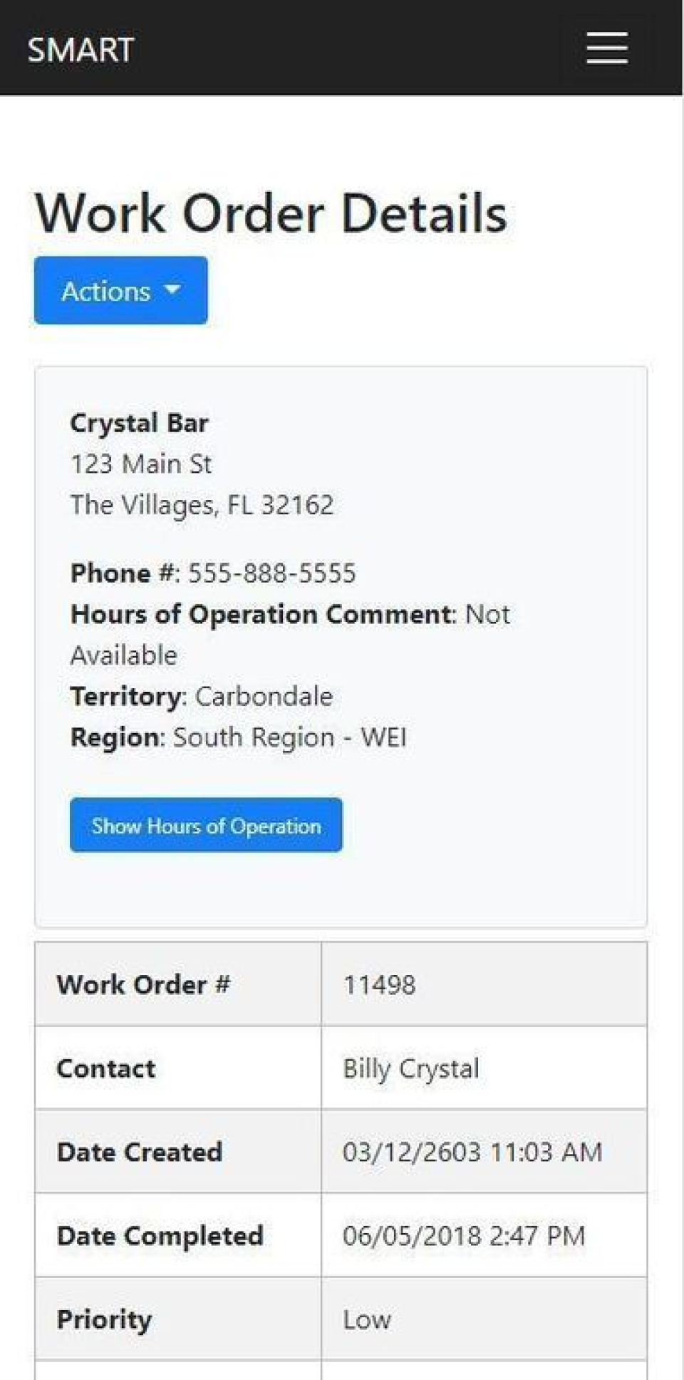 SMART screenshot: SMART Software work order details
