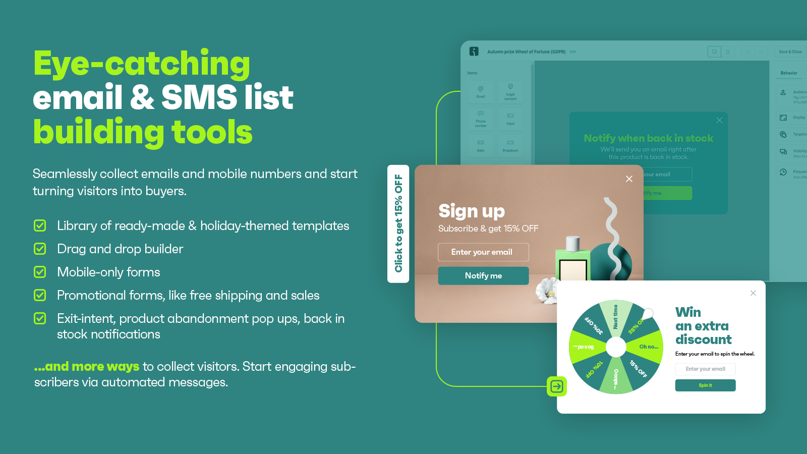 Eye-catching email & SMS list building tools