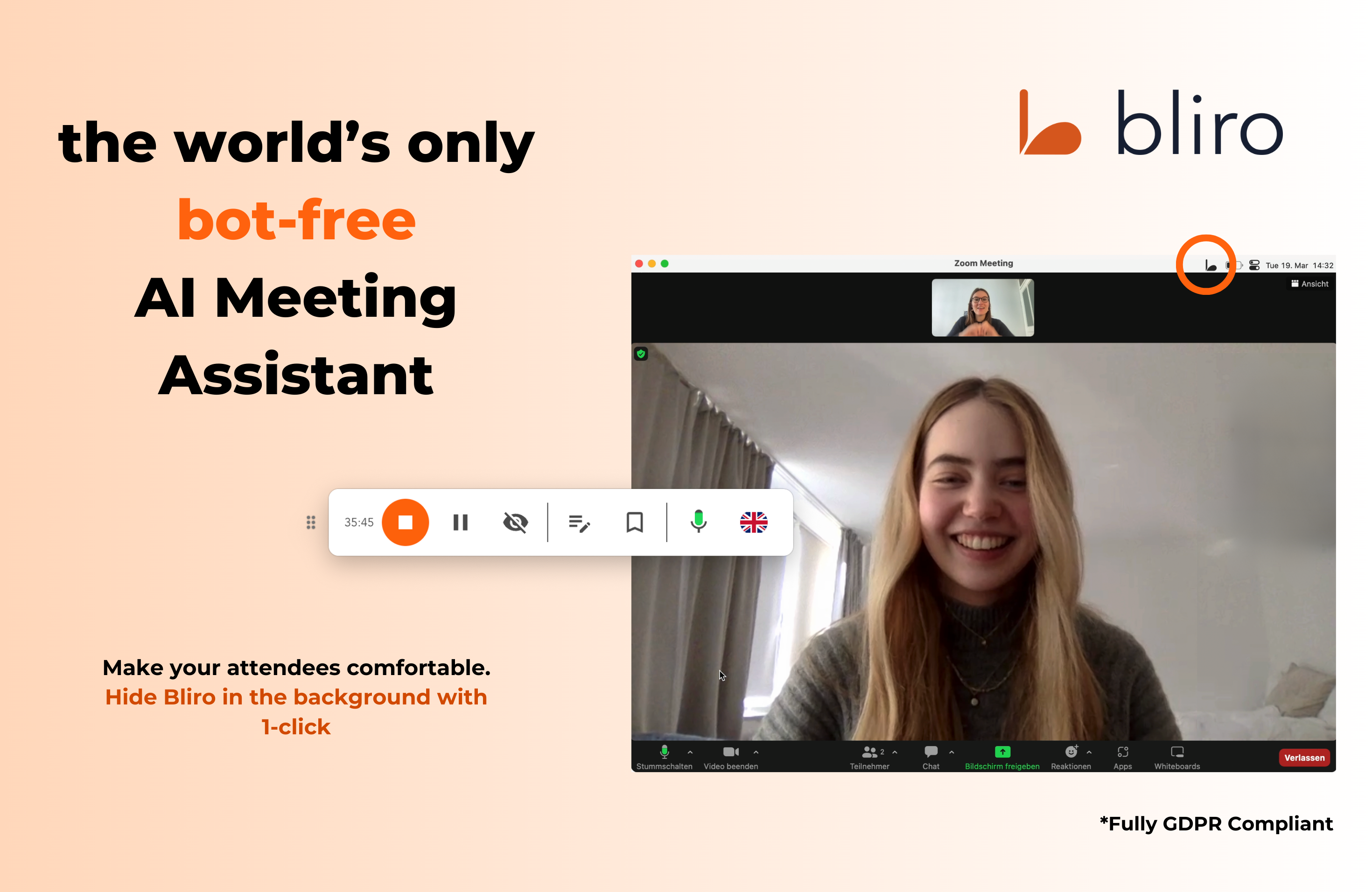 Transcribe and Summarize your calls and meetings using AI with the completely INVISIBLE Bliro desktop app.