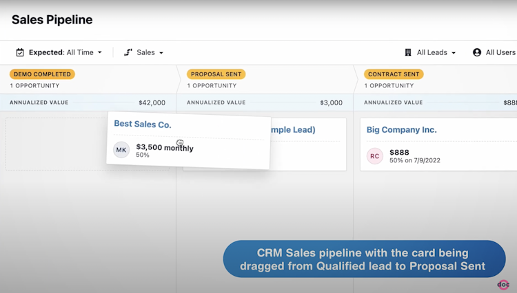 DocSales screenshot: Just Drag the opportunity card from your CRM