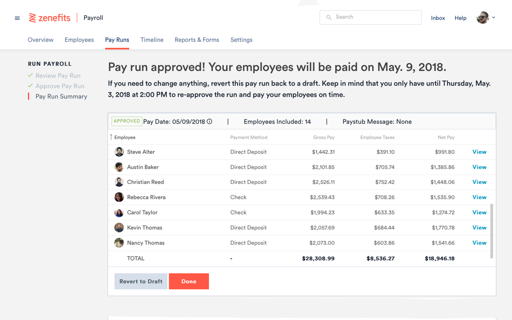 Zenefits - Payroll approval