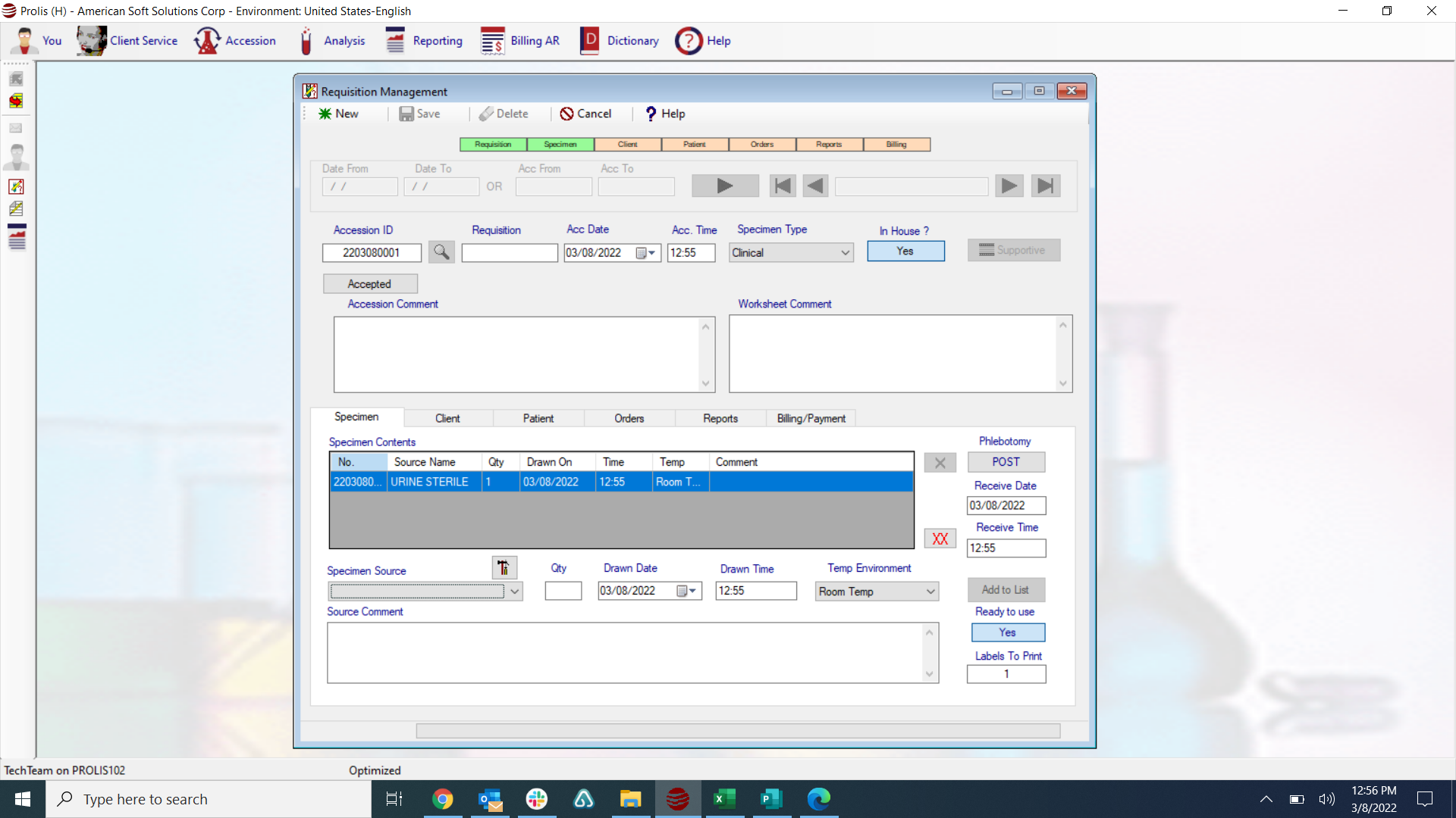 Prolis screenshot: Requisition management