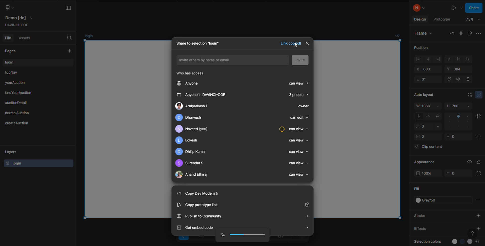 Niral.ai screenshot: The user copies the shareable URL from Figma.