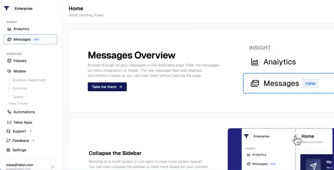 Tekst screenshot: Tekst message overview