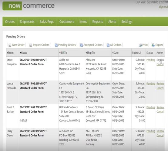 List of pending orders to move into Quickbooks