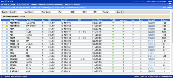 WEBeDoctor screenshot: WEBeDoctor active patients