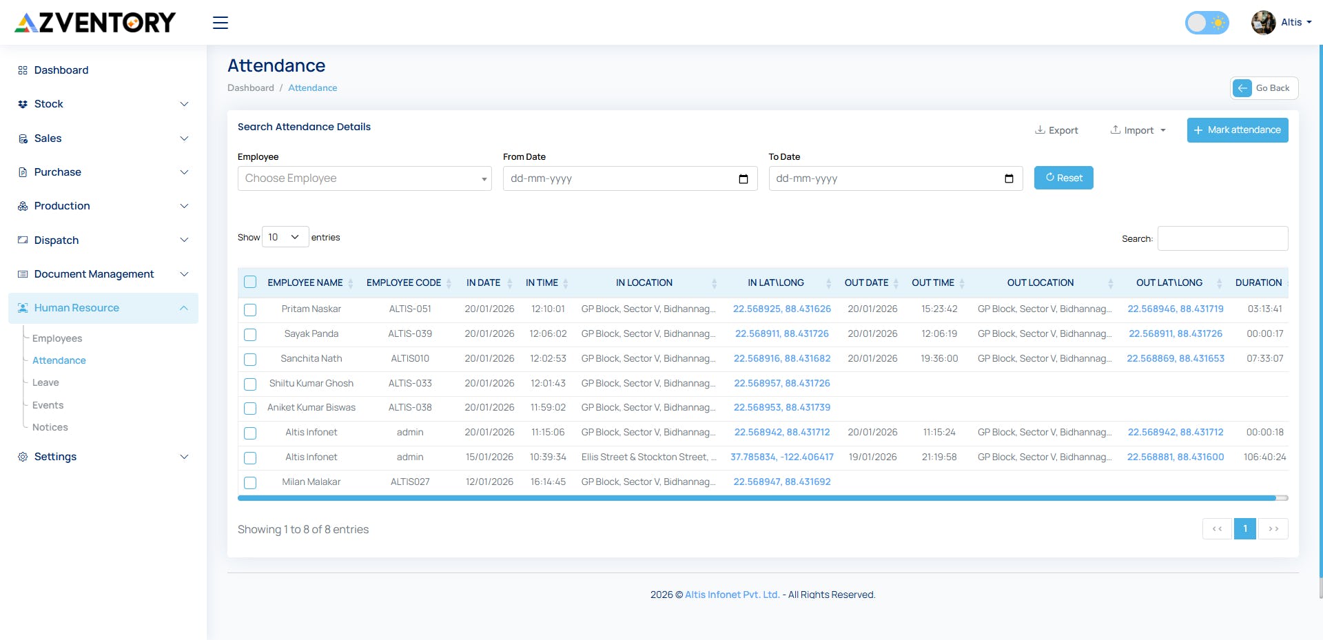 Zventory Software - Zventory attendance tracking