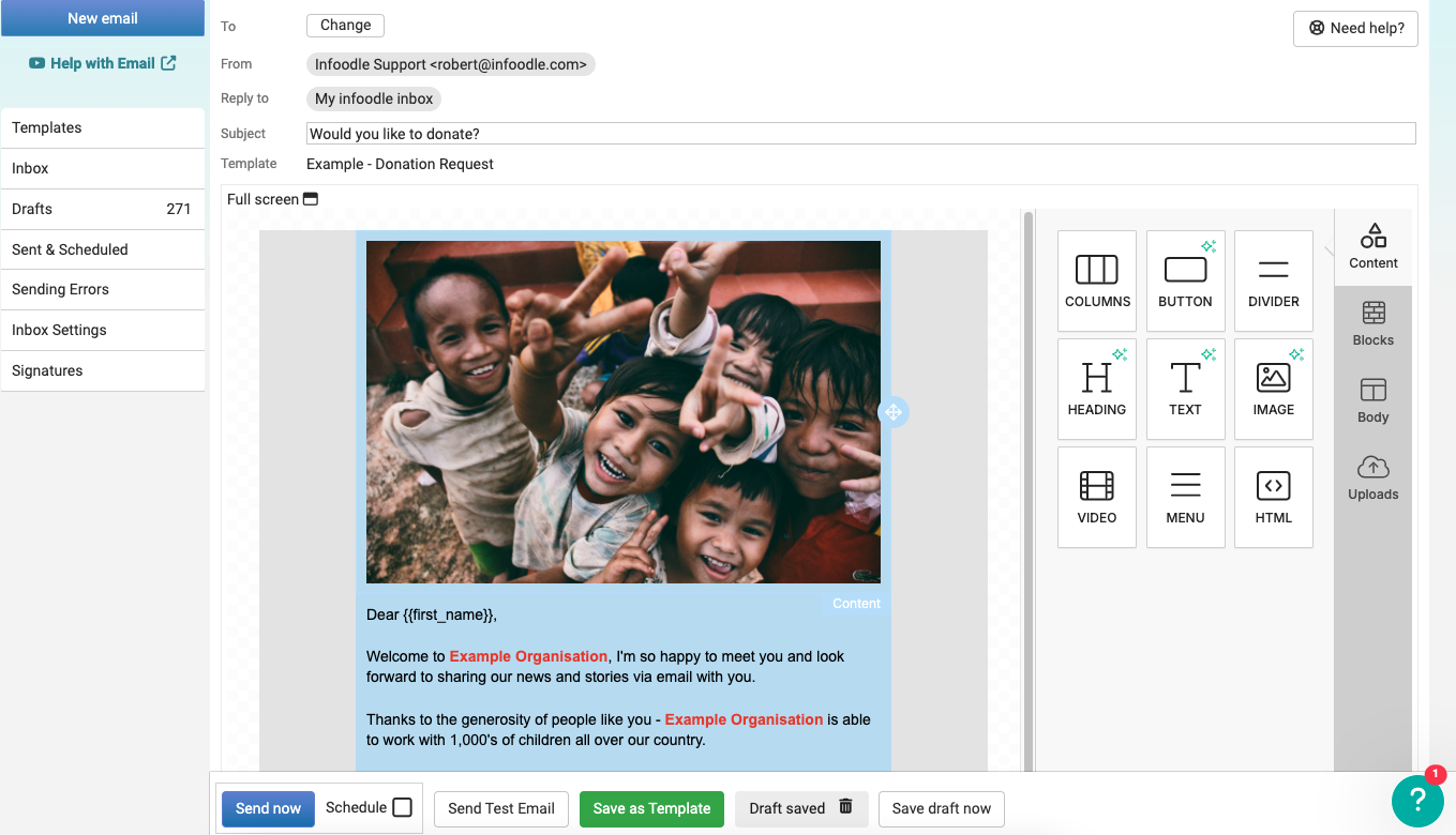 infoodle screenshot: infoodle email designer