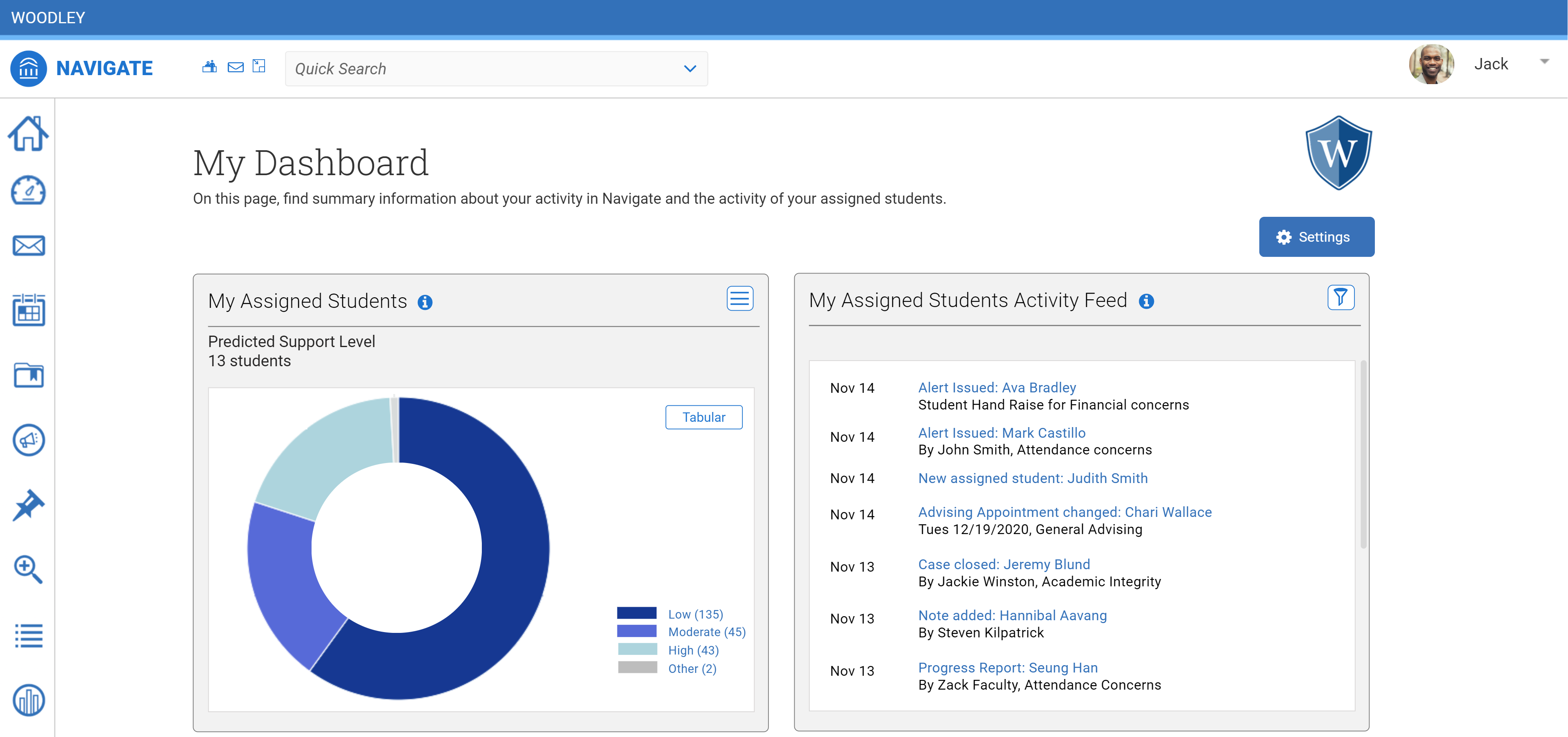 Navigate360 screenshot: Staff view of Navigate on desktop