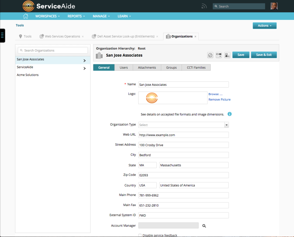 Edit and save organizations' details and add logos