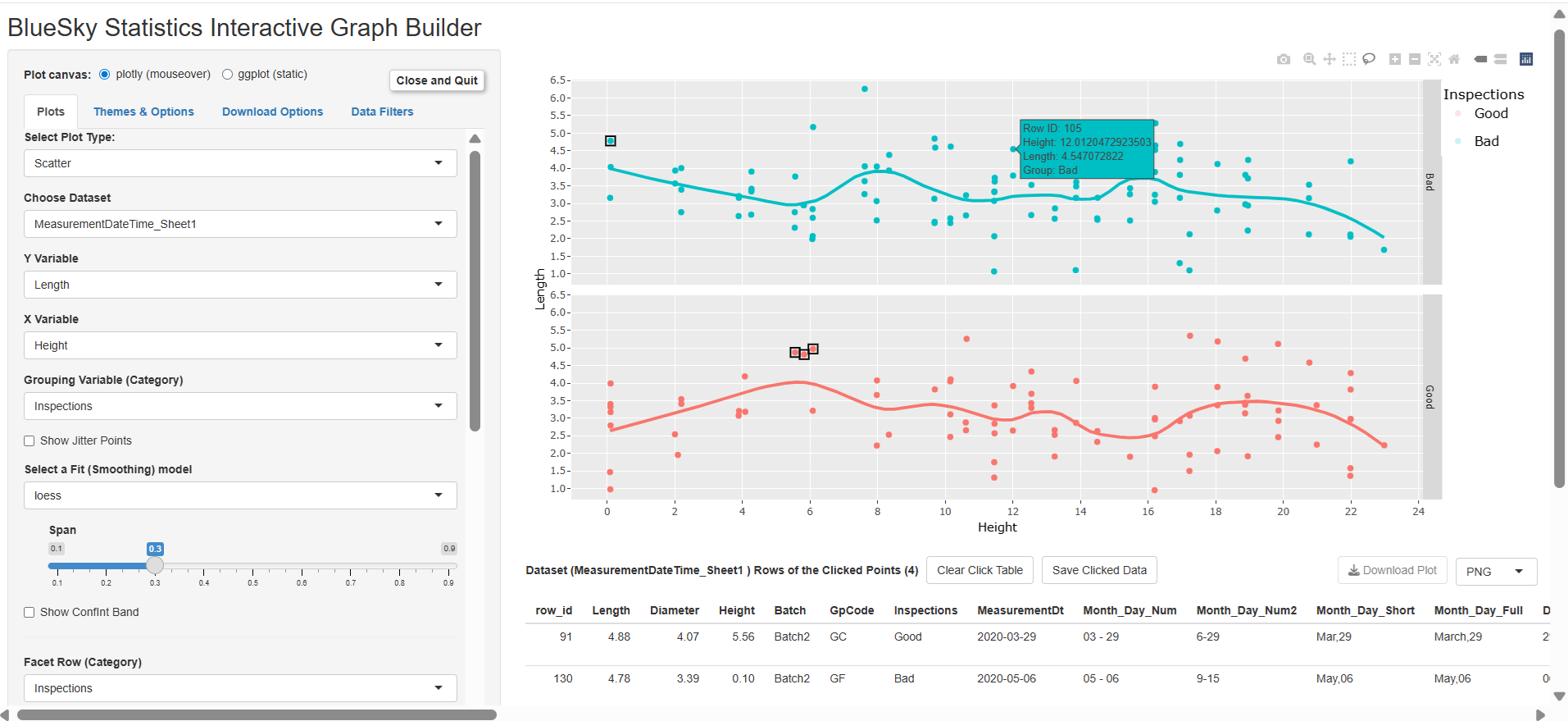 BlueSky Statistics screenshot: Interactive Graph Builder. Highly intuitive, drag and drop to build/visualize data dynamically.