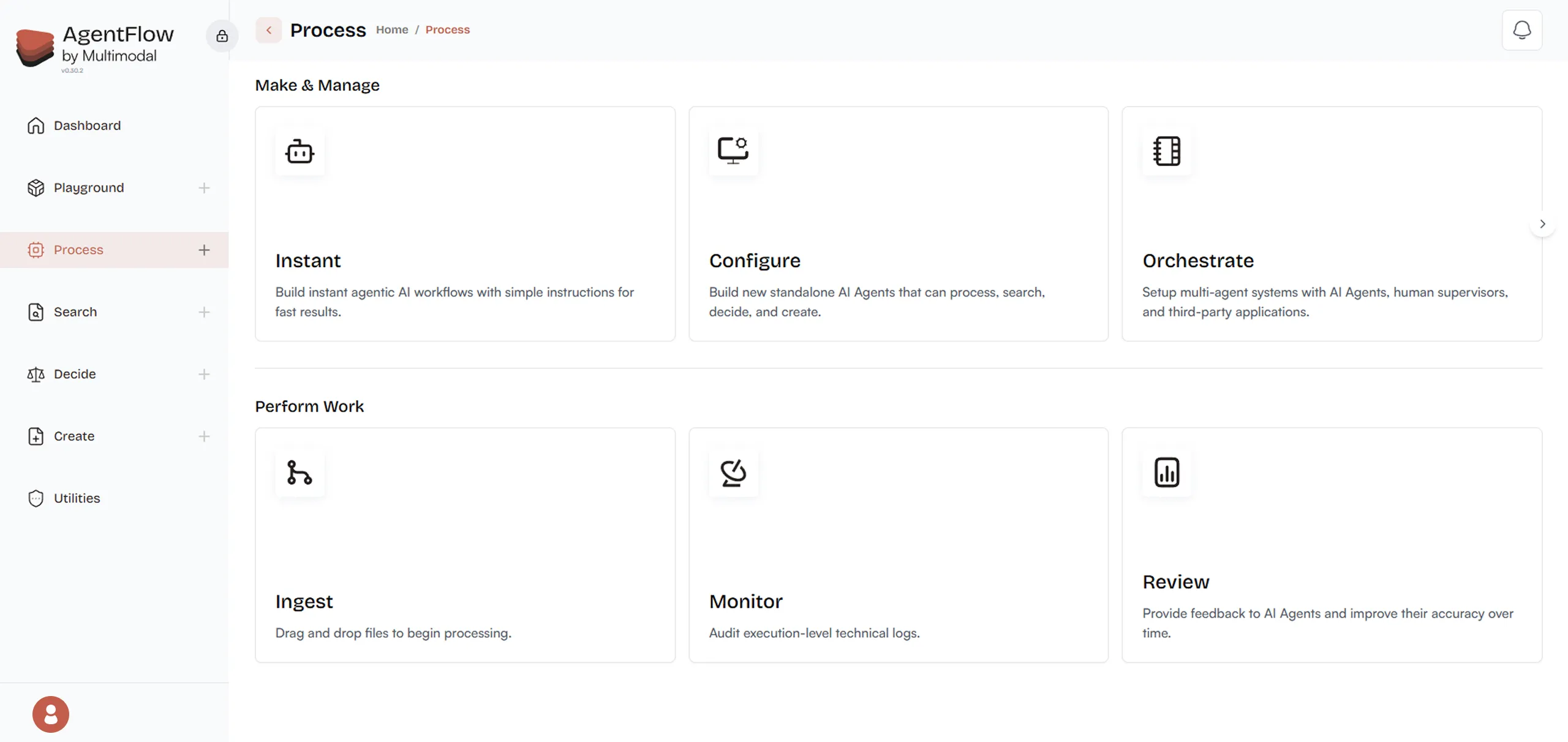 AgentFlow screenshot: AgentFlow dashboard for performing agentic work.