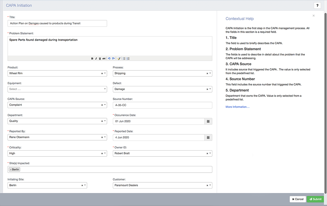 CAPA Management Software - CAPA Initiation