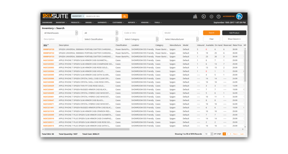 SkuSuite screenshot: Create a full product catalog to track inventory