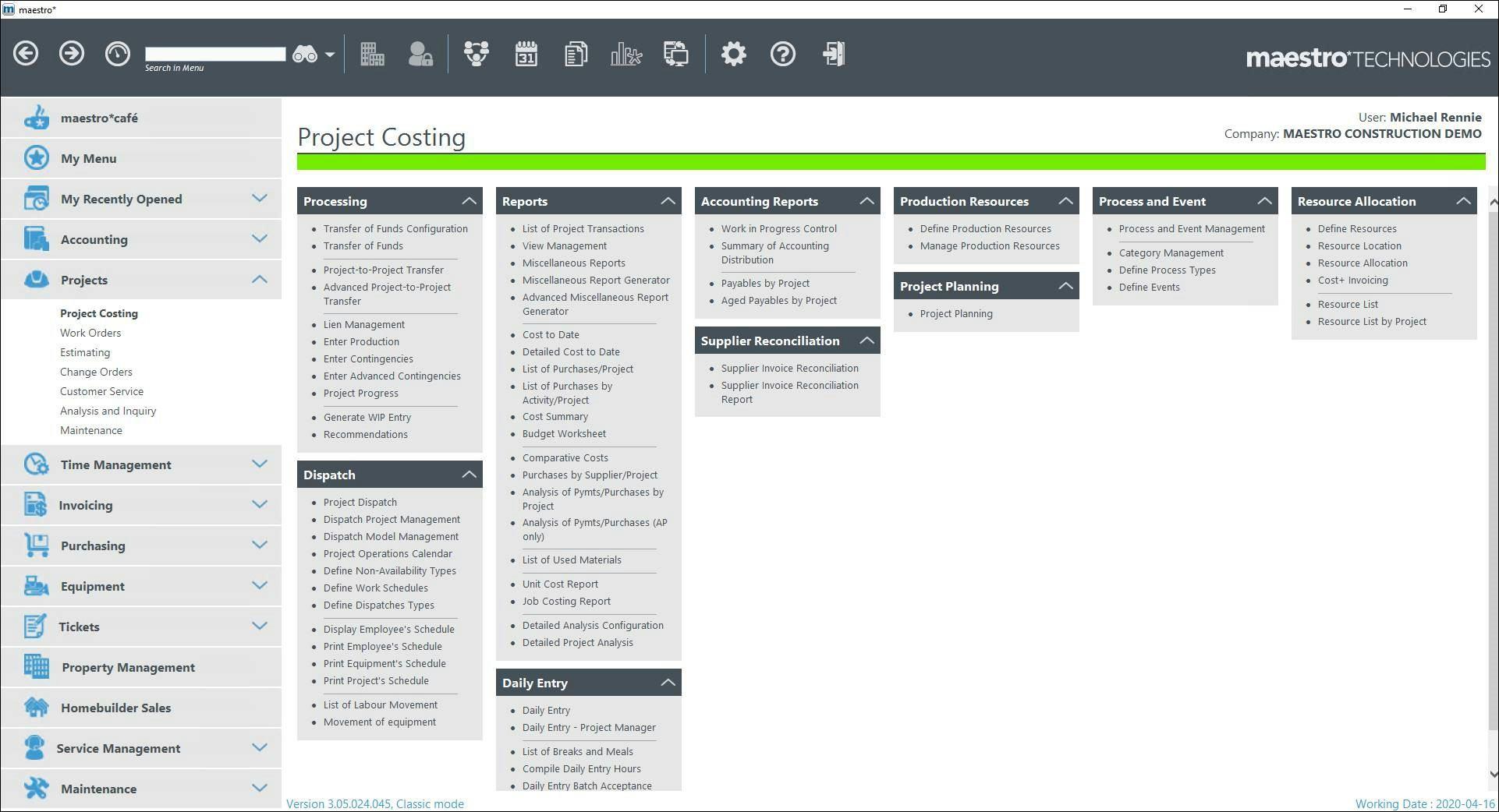 Maestro Software - Project Costing