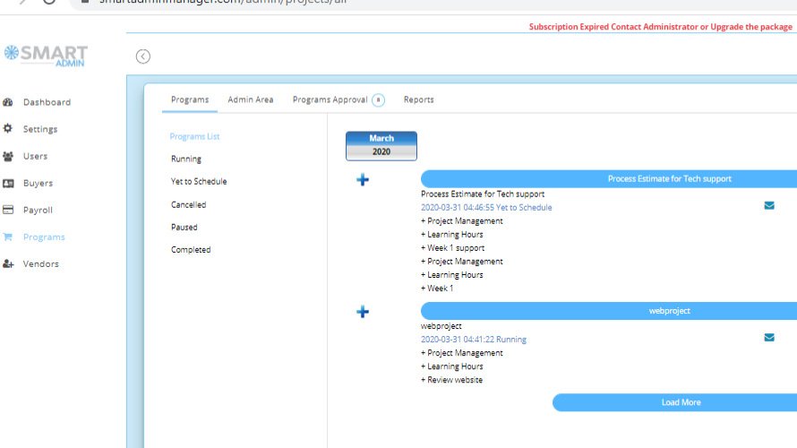 SMART ADMIN screenshot: Project Dashboard