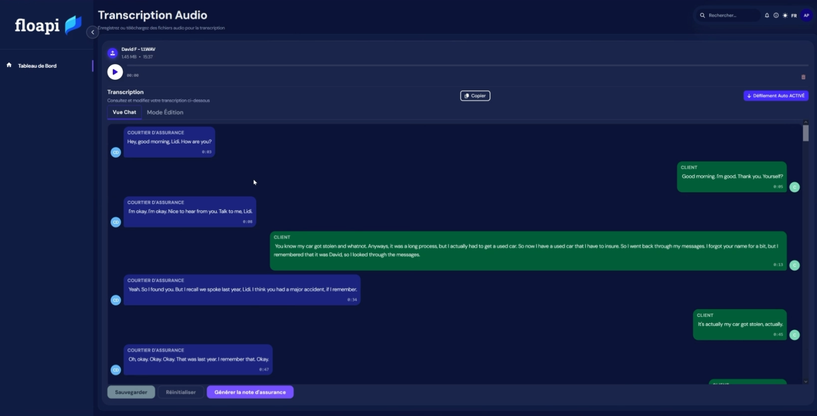 Floapi screenshot: Floapi transcription audio