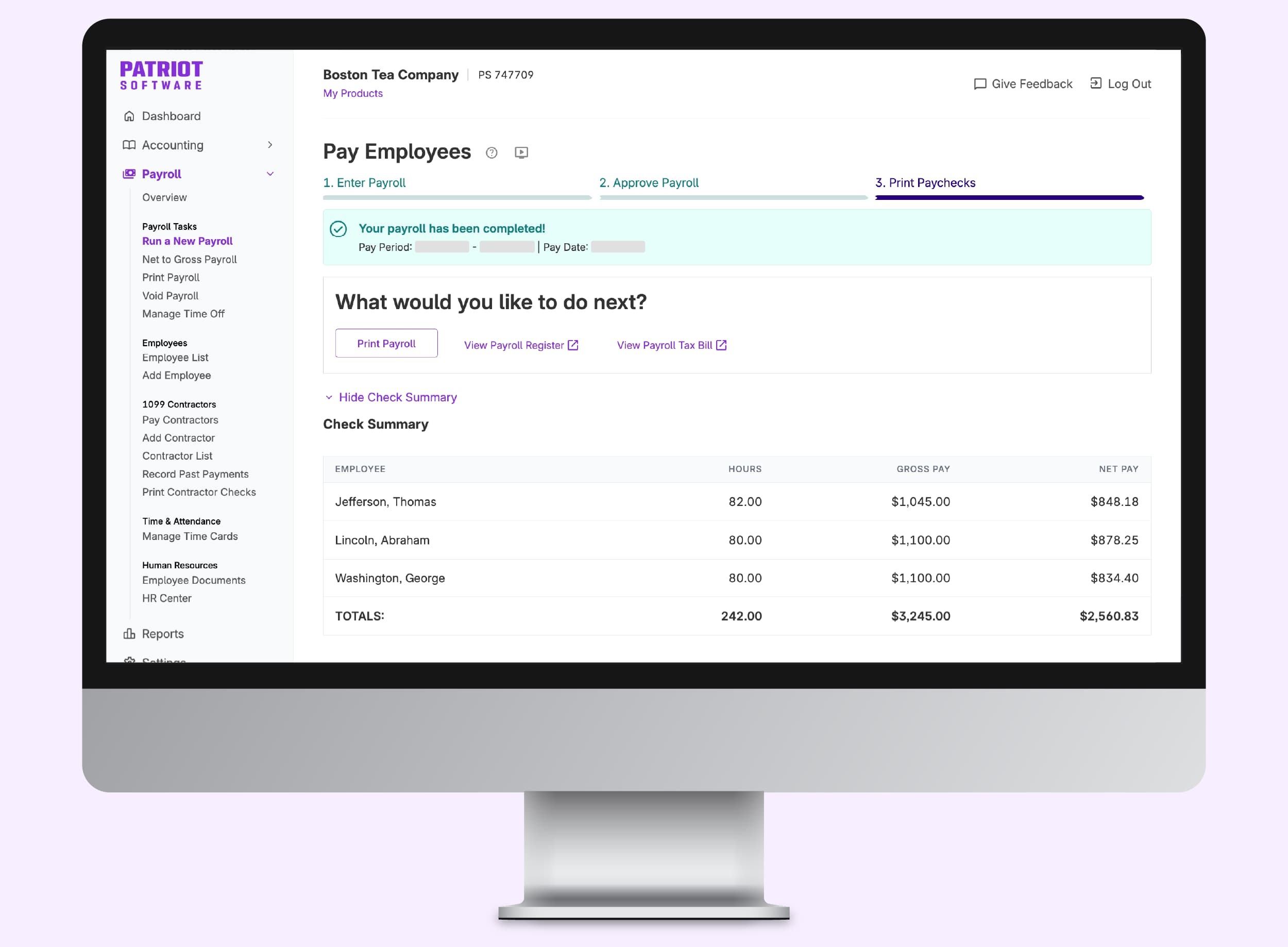 Patriot Payroll Software - Patriot Payroll Step 3; Print paychecks or pay stubs.