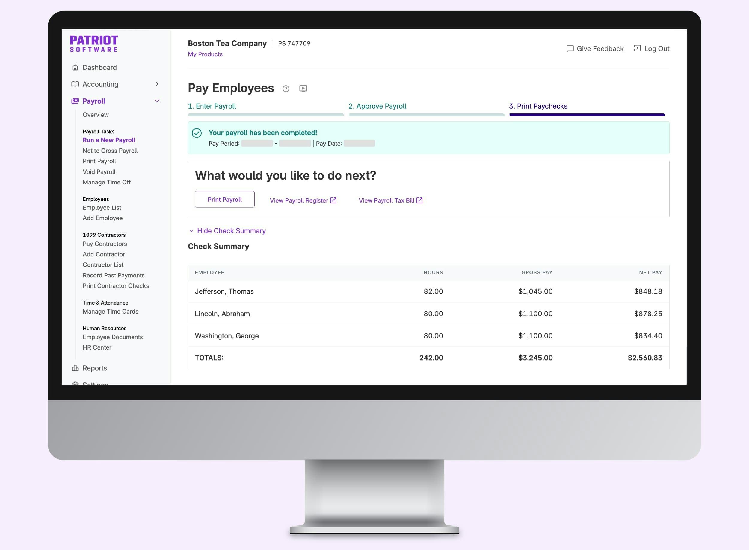 Patriot Payroll Software - Patriot Payroll Step 3; Print paychecks or pay stubs.