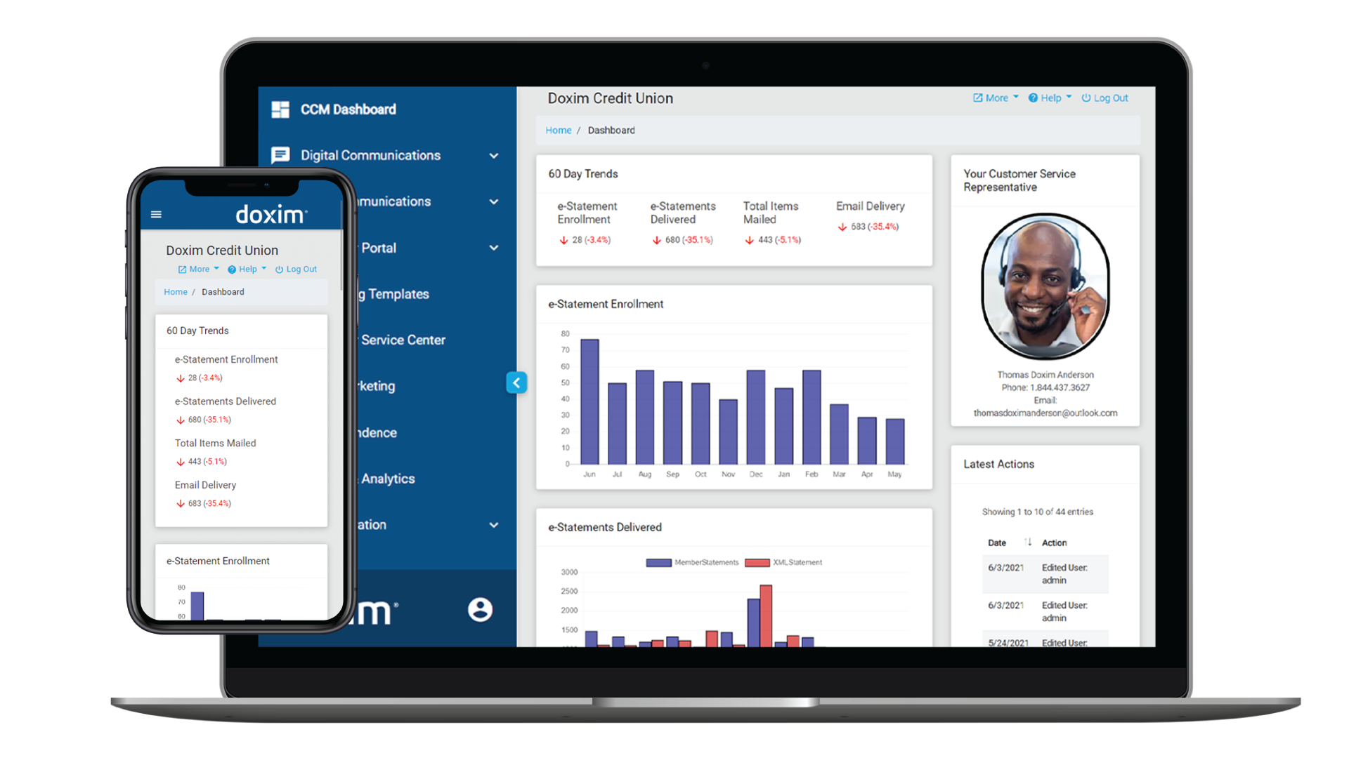 Doxim CCM screenshot: Self-Serve Client Portal - Doxim CCM Admin Portal (DAP)