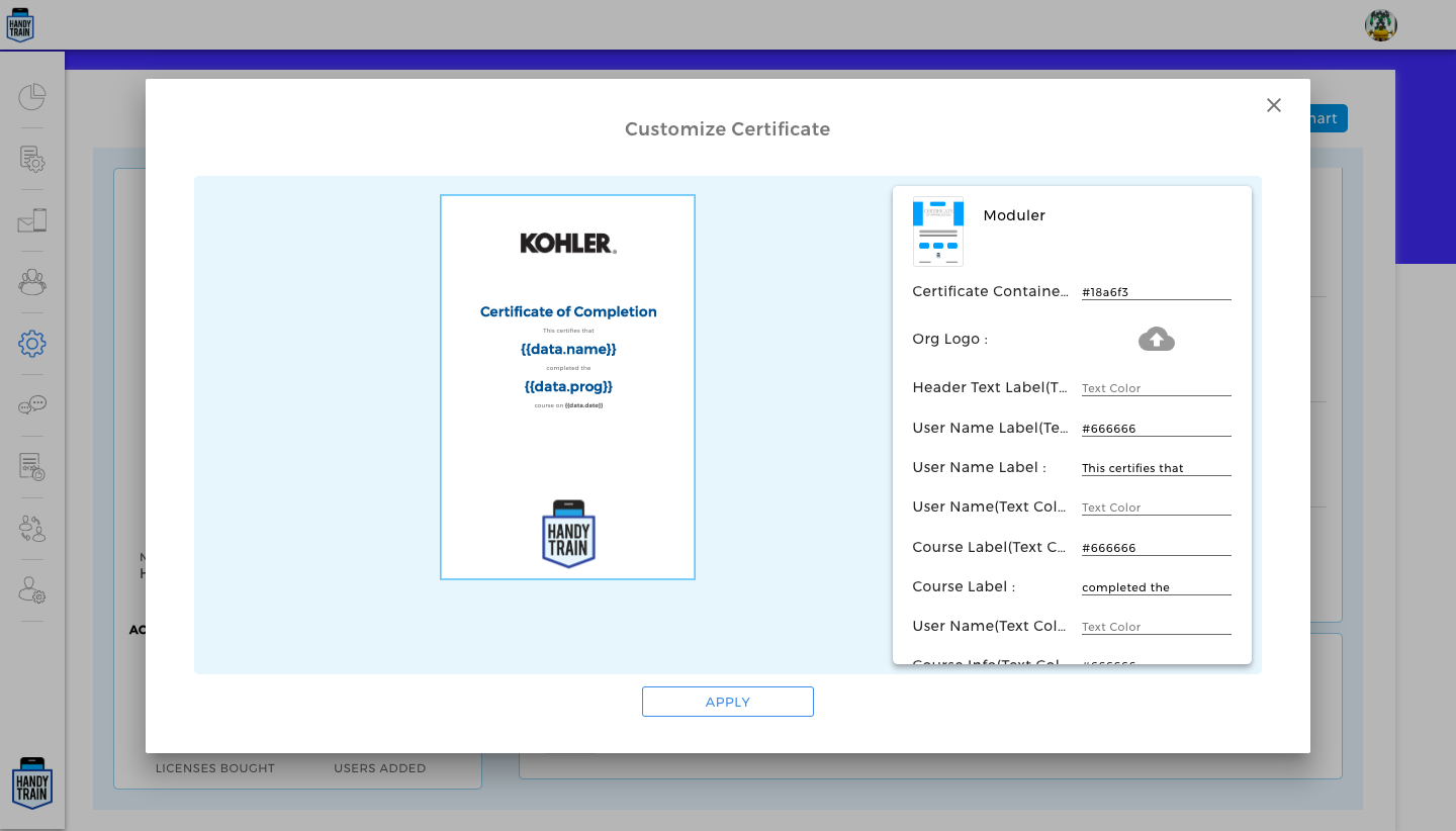 HandyTrain screenshot: HandyTrain certificates