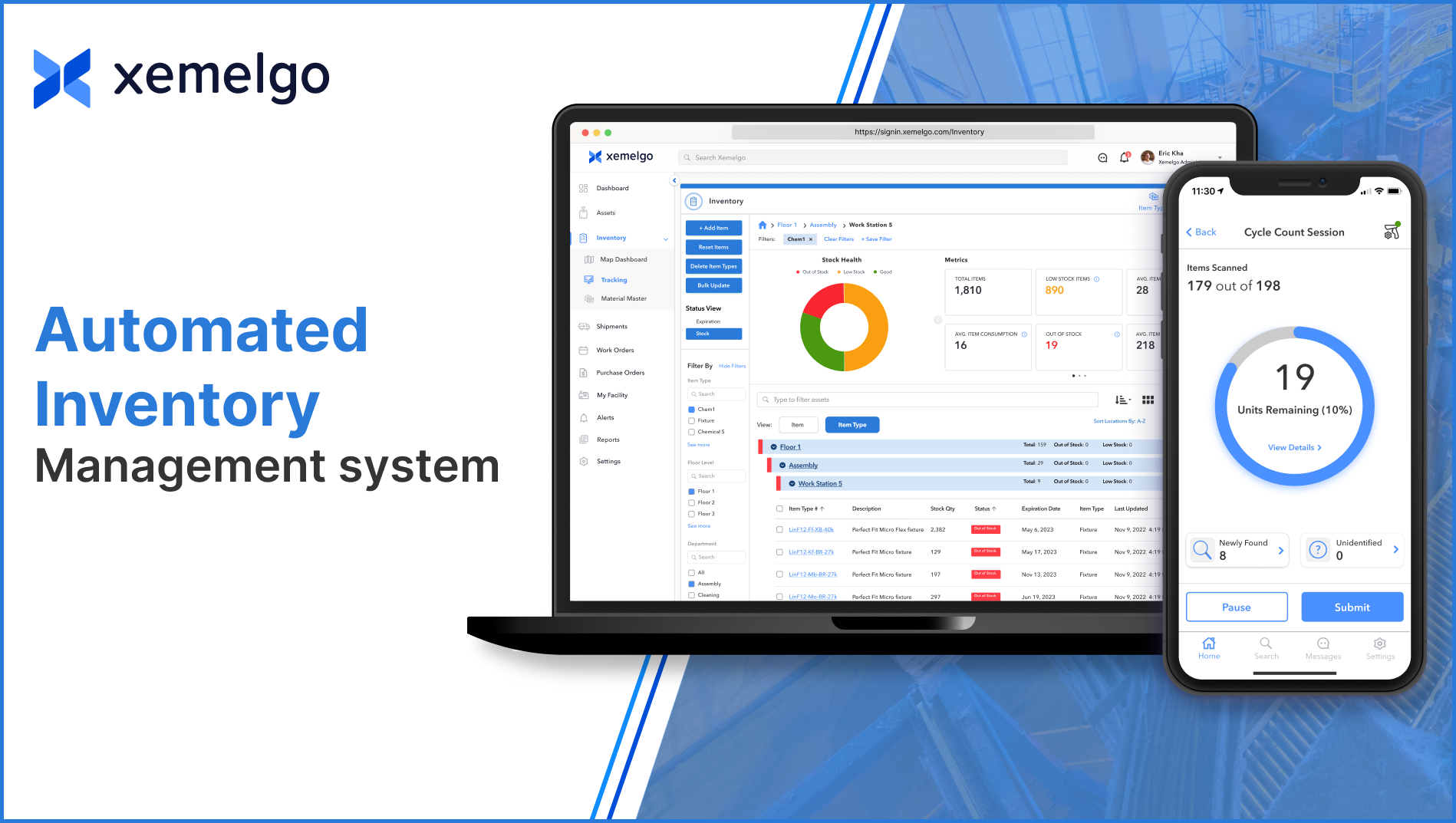 Xemelgo screenshot: Xemelgo’s Inventory Management RFID Dashboard for Full Transparency on Stock.