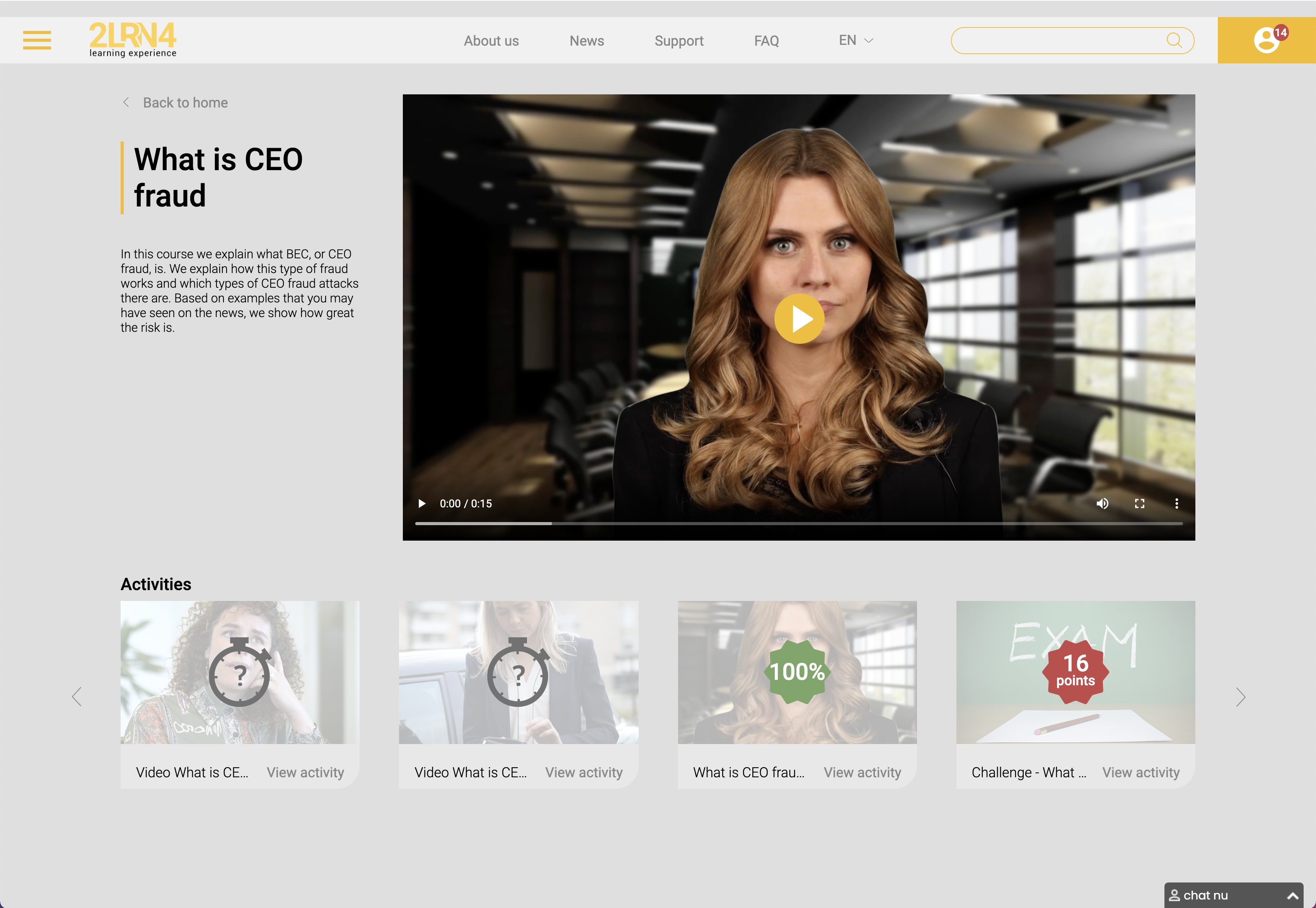 2LRN4 screenshot: Activity overview in course